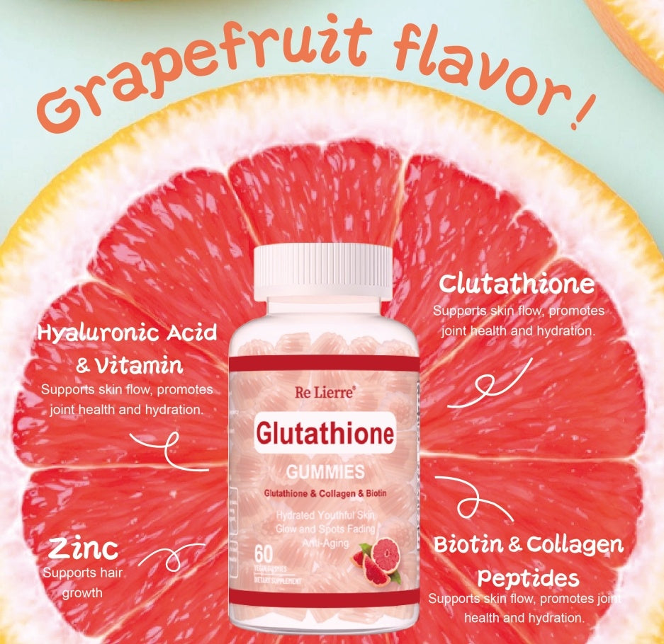 Discover the benefits of our delicious Grapefruit-Flavored Glutathione Collagen Gummies! These tasty gummies combine the power of glutathione and collagen to support your skin's health and promote a youthful glow.
