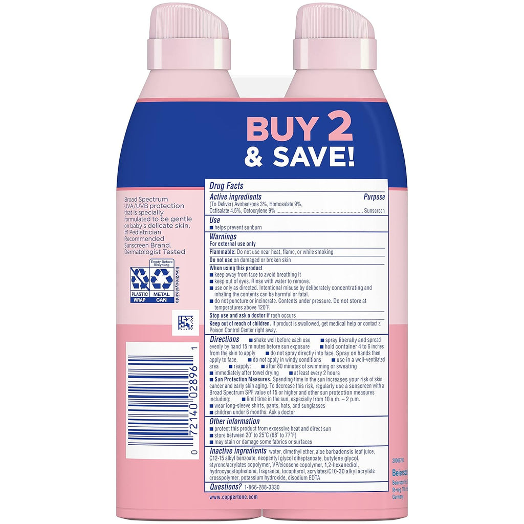 Waterbabies Sunscreen Spray SPF 50, Spray on Sunscreen for Babies, Water Resistant, Pediatrician Recommended, 6 Oz, Pack of 2