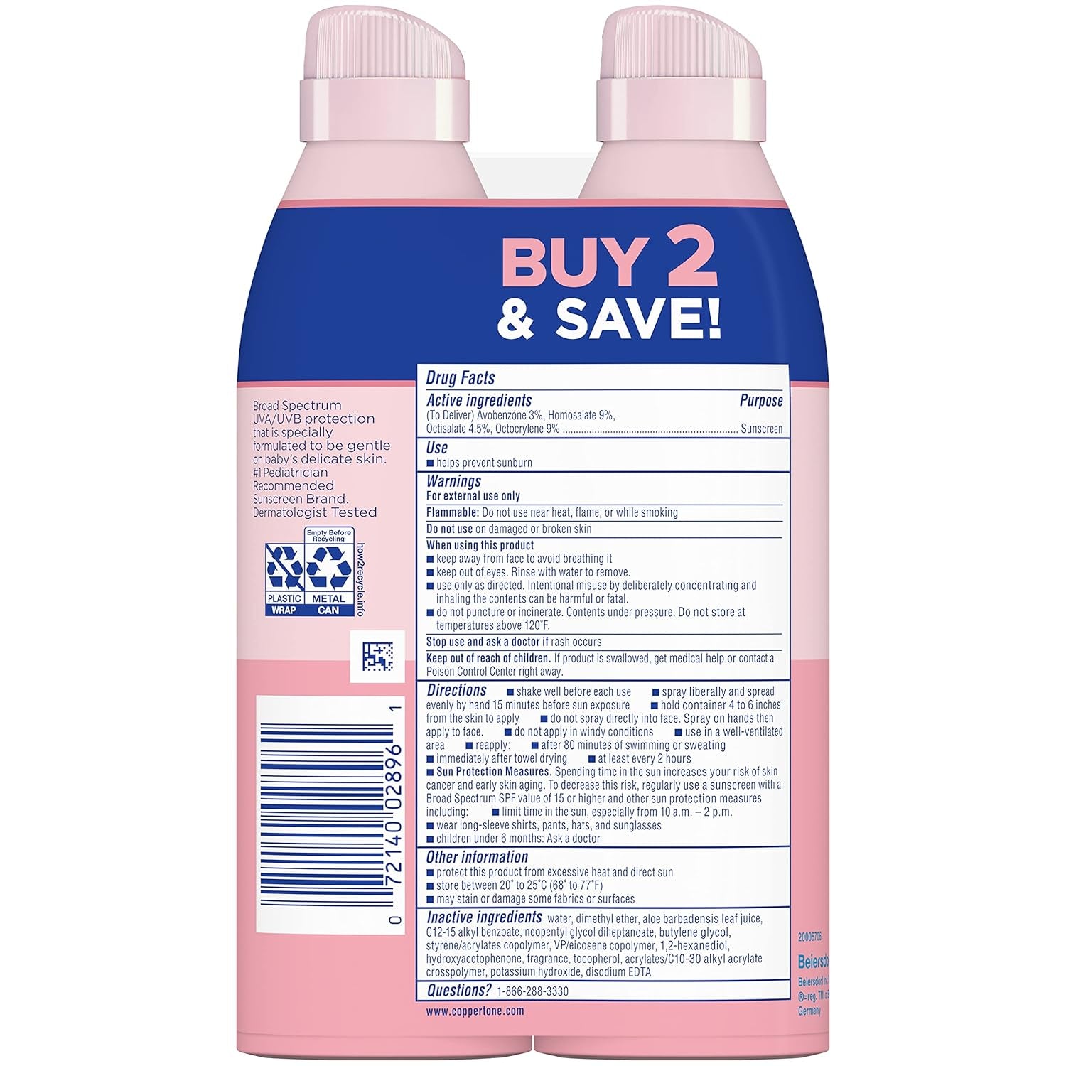 Waterbabies Sunscreen Spray SPF 50, Spray on Sunscreen for Babies, Water Resistant, Pediatrician Recommended, 6 Oz, Pack of 2