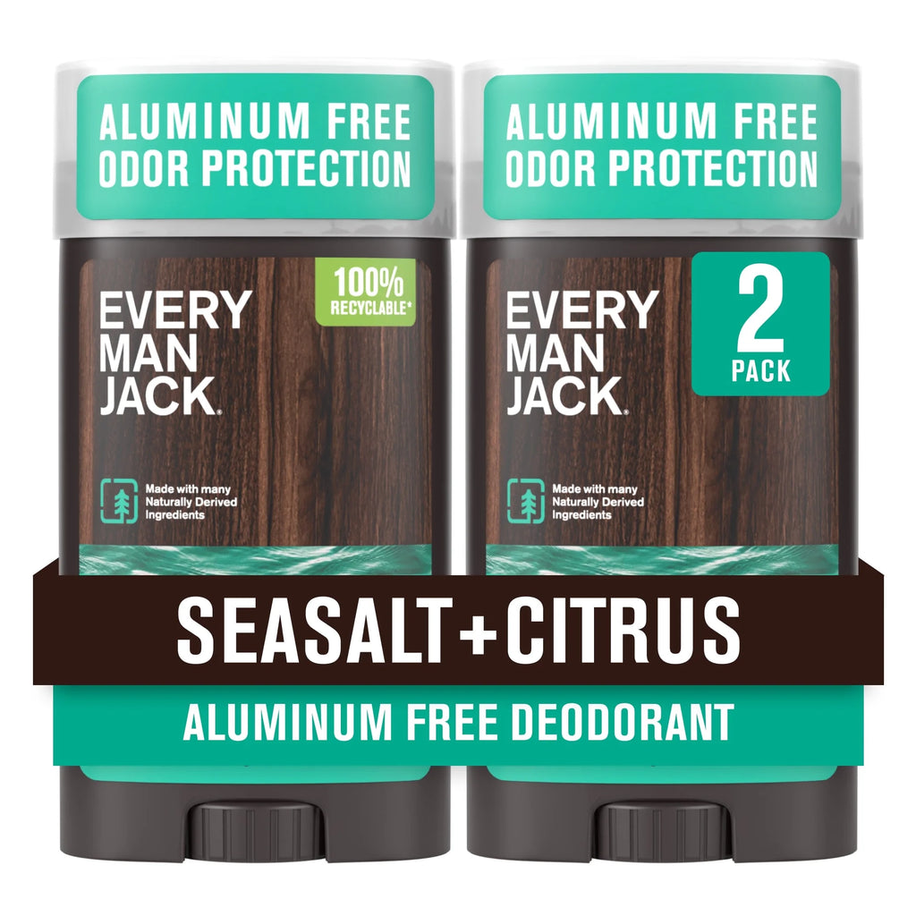 Aluminum Free Deodorant for Men, Sea Salt, Twin Pack, 3Oz Each