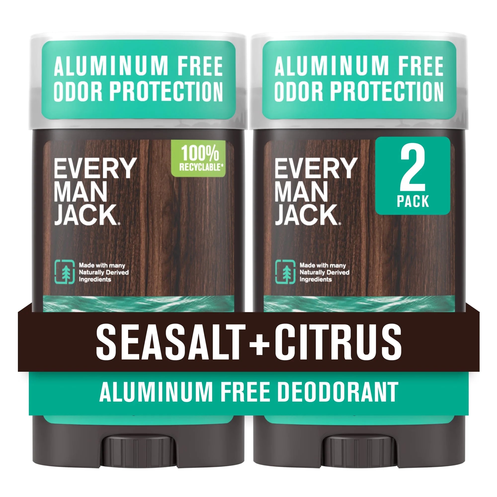 Aluminum Free Deodorant for Men, Sea Salt, Twin Pack, 3Oz Each