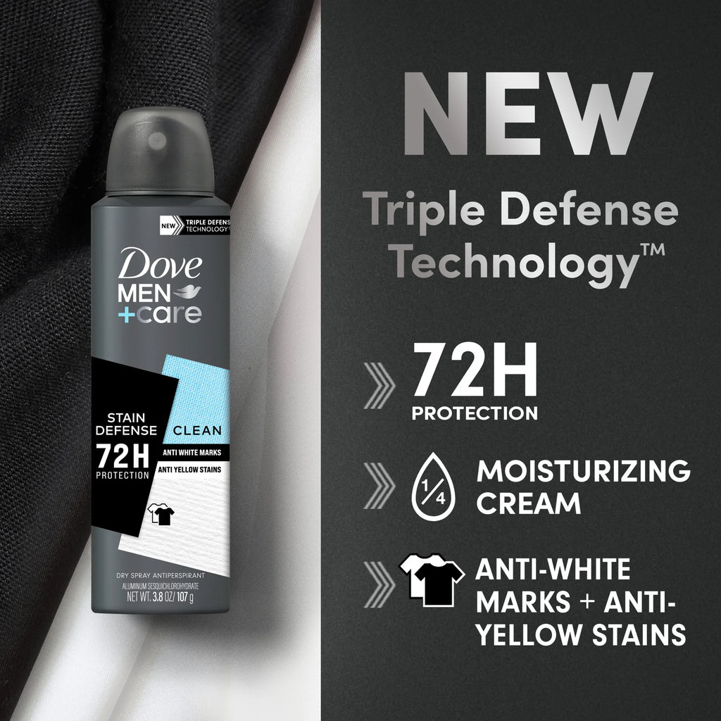 Stain Defense Long Lasting Men'S Antiperspirant Deodorant Dry Spray, Clean, 3.8 Oz