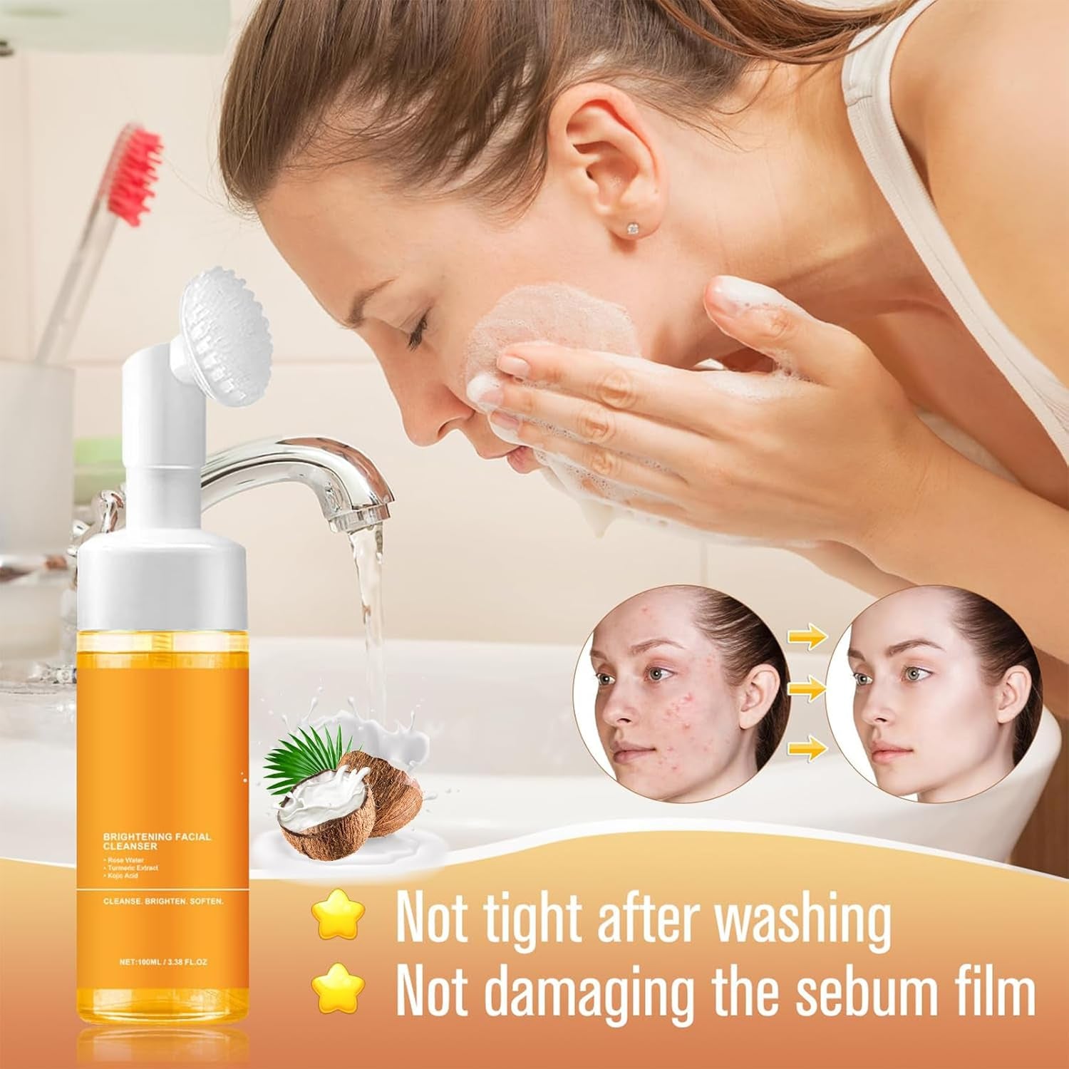 Turmeric Acid Foaming for Deep Cleansing, Hydrating and  Skincare Facials Wash Suitable for All Skin types 1PCS (1)