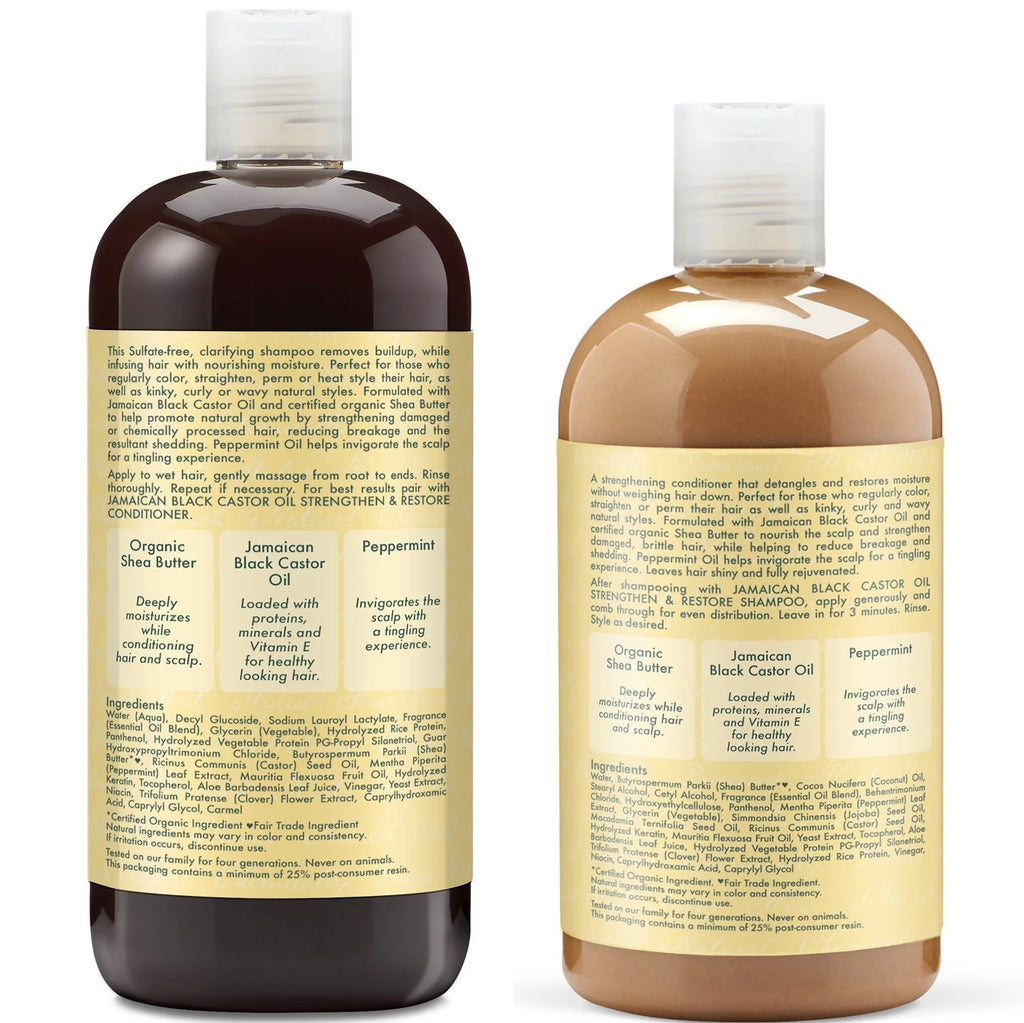 Shea Moisture Jamaican Black Castor Oil Clarifying Shampoo & Conditioner - Strengthen & Restore Sulfate-Free Shampoo & Conditioner Set with Shea Butter, ACV, and Peppermint Oil for Hair (2 Piece Set)
