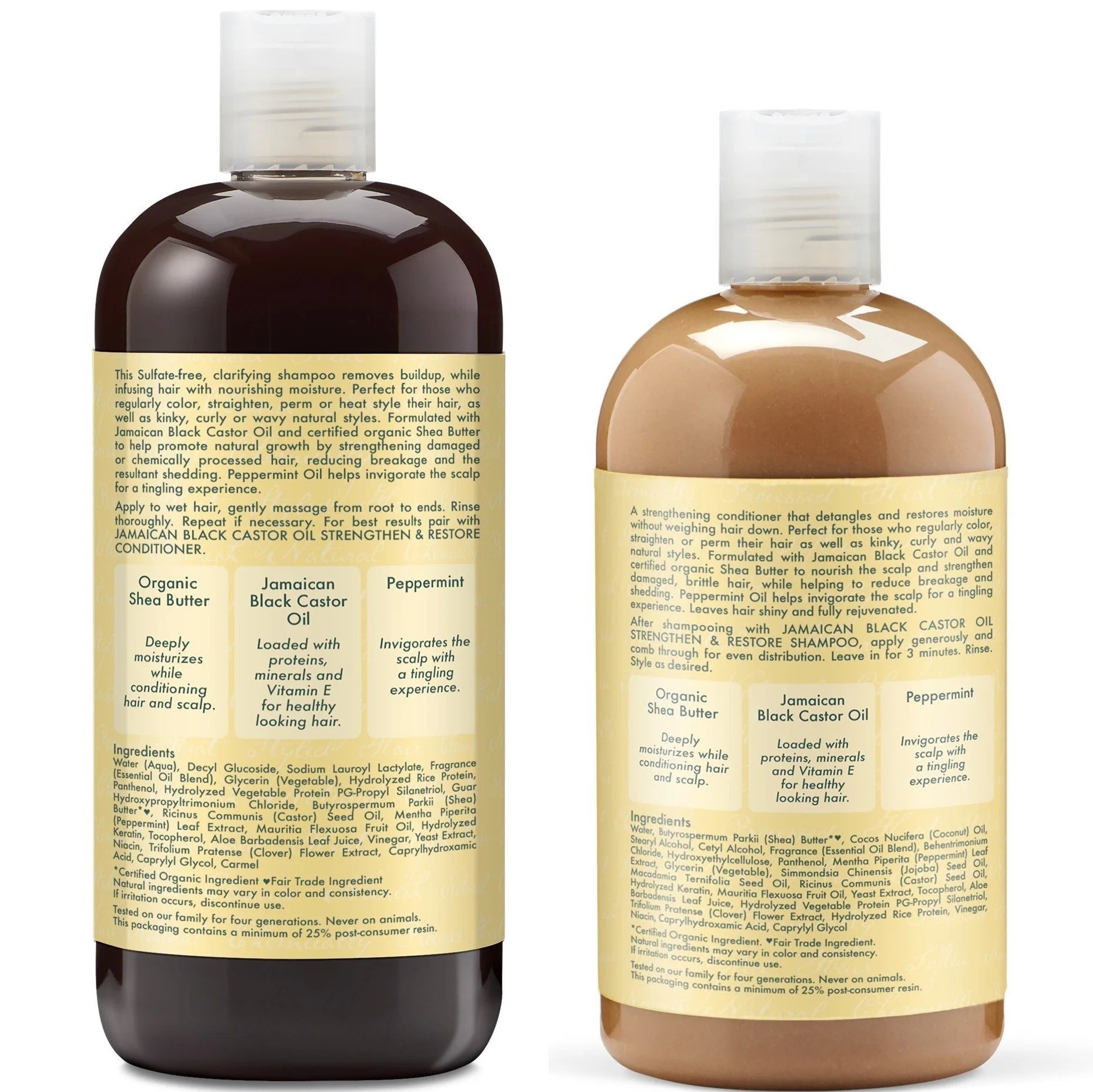 Shea Moisture Jamaican Black Castor Oil Clarifying Shampoo & Conditioner - Strengthen & Restore Sulfate-Free Shampoo & Conditioner Set with Shea Butter, ACV, and Peppermint Oil for Hair (2 Piece Set)